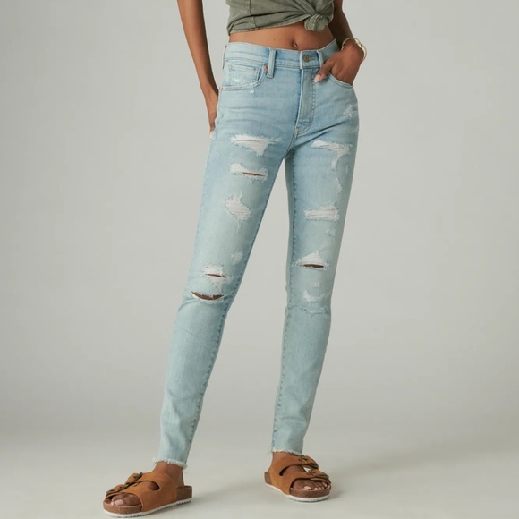 NWOT Lucky Brand Bridgette High Rise Skinny Jeans Girl Crush Destruction Blue 28 - Picture 1 of 5